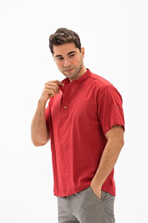 Kısa Kol Şile Bezi Bodrum Erkek T-Shirt Kırmızı