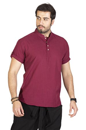 Kısa Kol Şile Bezi Bodrum Erkek T-Shirt Koyu Bordo