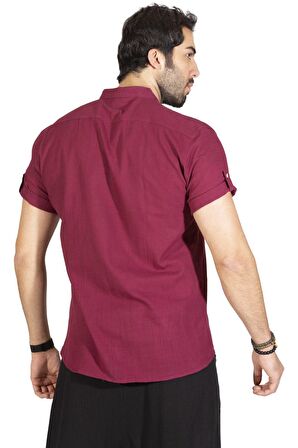 Kısa Kol Şile Bezi Bodrum Erkek T-Shirt Koyu Bordo