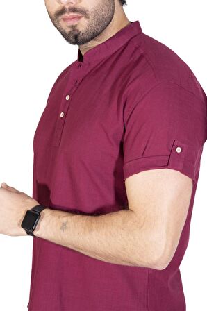 Kısa Kol Şile Bezi Bodrum Erkek T-Shirt Koyu Bordo