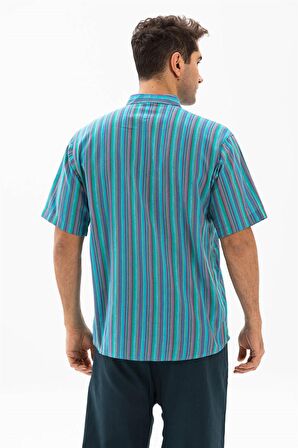 Kısa Kol Şile Bezi Hakim Yaka Erkek Tshirt Turkuaz