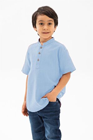 Kısa Kol Şile Bezi Bodrum Erkek Çocuk Tshirt Açık Mavi 3074