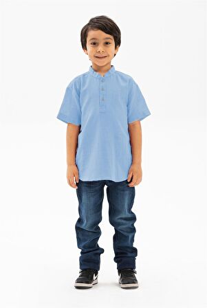 Kısa Kol Şile Bezi Bodrum Erkek Çocuk Tshirt Açık Mavi 3074