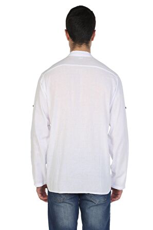 Uzun Kol Şile Bezi Bodrum Erkek T-shirt Beyaz