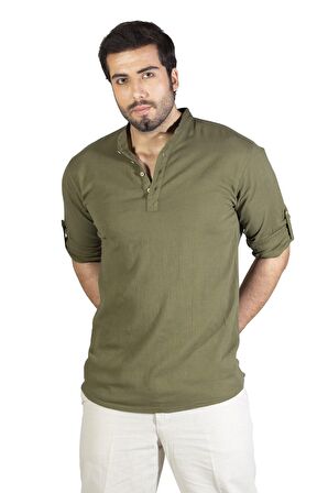Uzun Kol Şile Bezi Bodrum Erkek T-shirt Haki