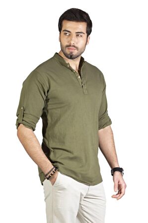 Uzun Kol Şile Bezi Bodrum Erkek T-shirt Haki