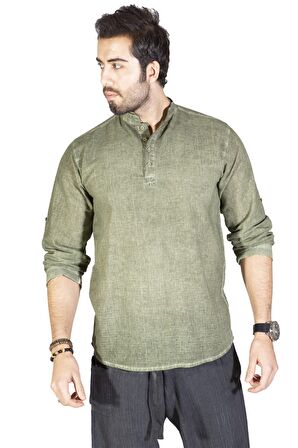 Uzun Kol Şile Bezi Bodrum Erkek T-shirt Yeşil