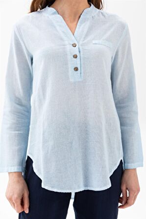 Uzun Kol Şile Bezi Akasya Bluz Buz Mavi Bmv