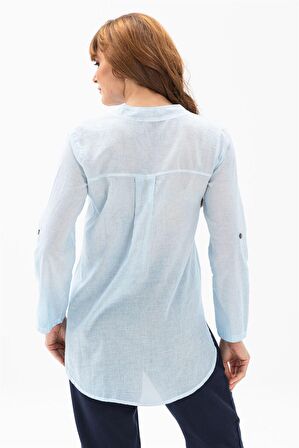 Uzun Kol Şile Bezi Akasya Bluz Buz Mavi Bmv