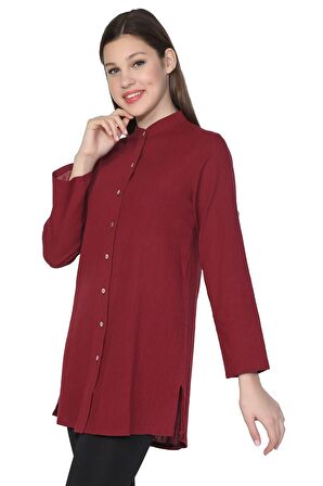 Eliş Şile Bezi Kadın Şile Bezi Hakim Yaka Tunik Bordo Brd
