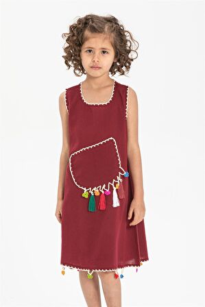 Mine Şile Bezi Çocuk Elbise Bordo Brd
