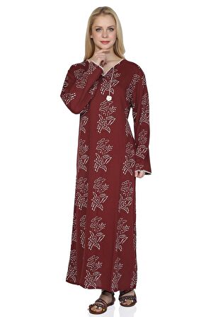 Uzun Kol Şile Bezi Baskılı Uzun Elbise Zambak Dese