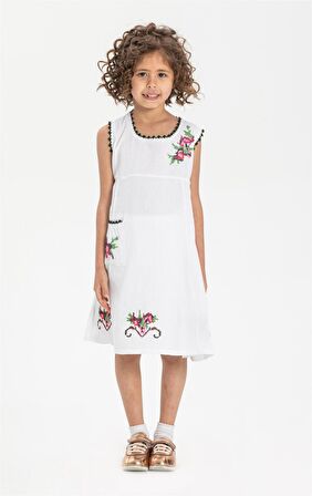 Burçak Şile Bezi Kız Çocuk Elbise Beyaz Byz