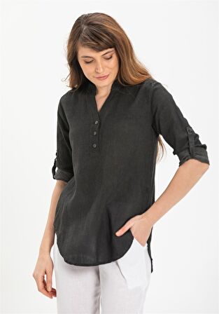 Eliş Şile Bezi Uzun Kol Şile Bezi Akasya Bluz Füme Fm