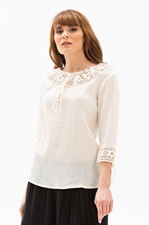 Eliş Şile Bezi Zehra Şile Bezi Bluz Krem Krm