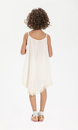 Çağla Şile Bezi Kız Çocuk Elbise Krem Krm