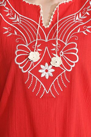 Eliş Şile Bezi Kısa Kol Şile Bezi Naz Bluz Kırmızı Krmz