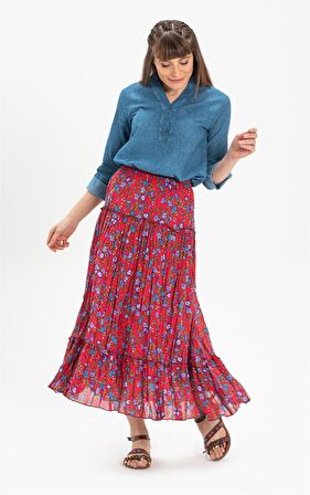 Uzun Kol Şile Bezi Akasya Bluz Kot Mavi Ktmv