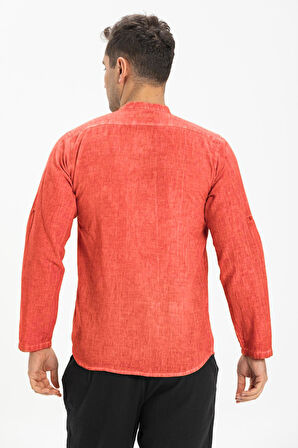 Uzun Kol Şantuklu Pamuk Bodrum Erkek Yazlık Tshirt Mercan Mrcn