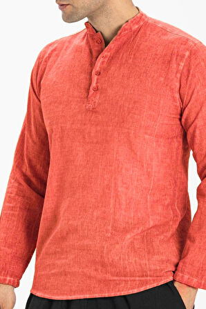 Uzun Kol Şantuklu Pamuk Bodrum Erkek Yazlık Tshirt Mercan Mrcn