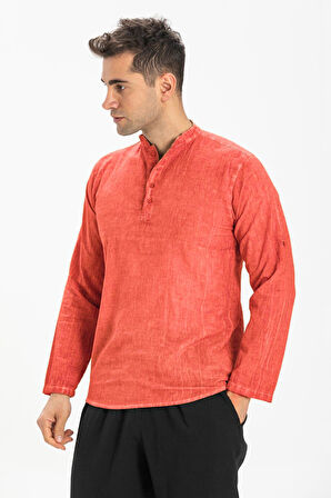 Uzun Kol Şantuklu Pamuk Bodrum Erkek Yazlık Tshirt Mercan Mrcn