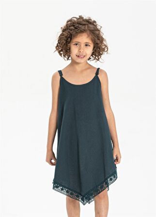 Çağla Şile Bezi Kız Çocuk Elbise Petrol Ptrl
