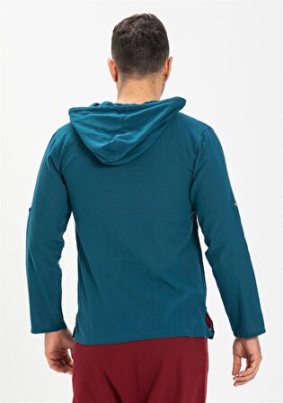 Kapüşonlu Şile Bezi Erkek Sweatshirt Petrol