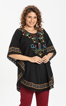 Kısa Kol Şile Bezi Gülseren Bluz Siyah Syh
