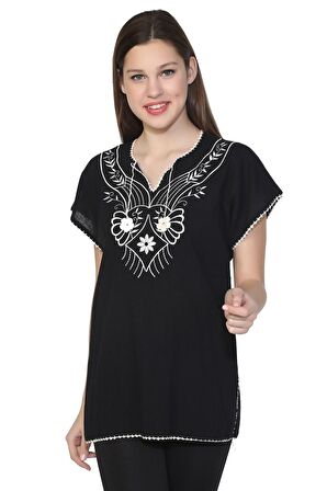Eliş Şile Bezi Kısa Kol Şile Bezi Naz Bluz Siyah Syh