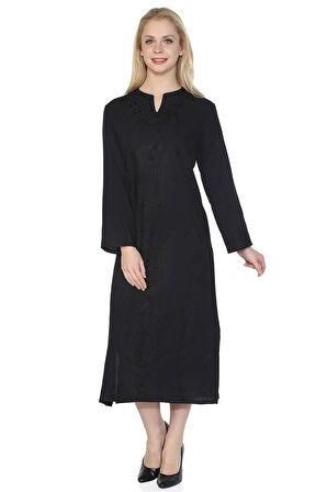 Uzun Kol Şile Bezi Simli Kaftan Midi Boy Elbise Si
