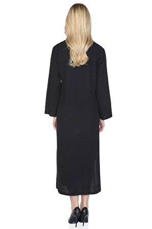 Uzun Kol Şile Bezi Simli Kaftan Midi Boy Elbise Si