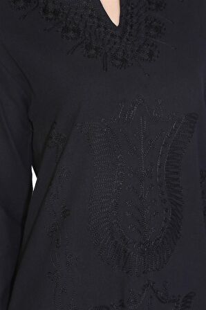 Uzun Kol Şile Bezi Simli Kaftan Midi Boy Elbise Si