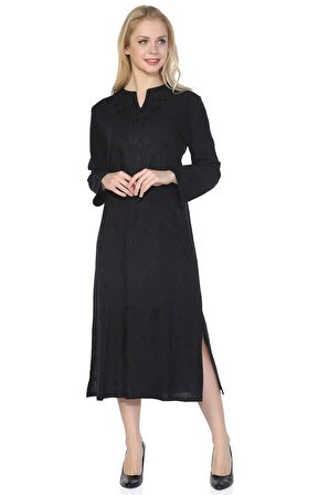 Uzun Kol Şile Bezi Simli Kaftan Midi Boy Elbise Si