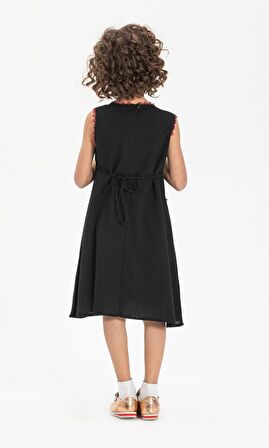 Burçak Şile Bezi Kız Çocuk Elbise Siyah Syh