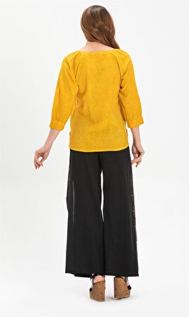 Nakışlı Şile Bezi Bilmece Pantolon Siyah Syh