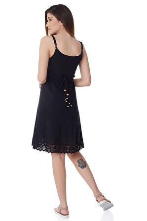 Askılı Şile Bezi Eda Kısa Elbise Siyah