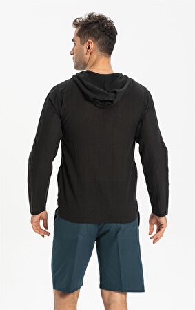 Kapüşonlu Şile Bezi Erkek Sweatshirt Siyah