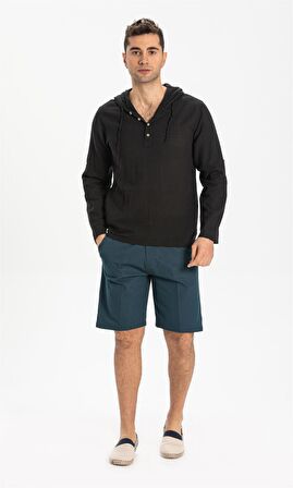 Kapüşonlu Şile Bezi Erkek Sweatshirt Siyah