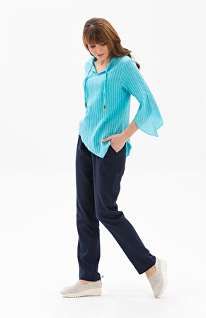 Rodos Gofre Bluz Turkuaz Trkz