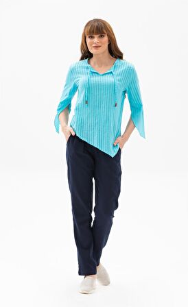 Rodos Gofre Bluz Turkuaz Trkz