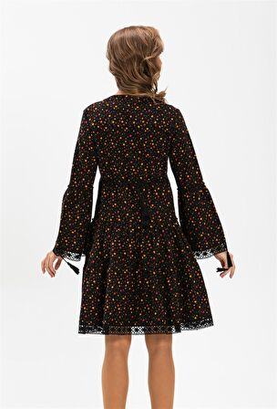 Seçil Pazen Kısa Elbise Çıtır Desen Siyah