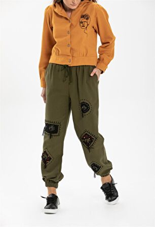 Yamalı Pazen Pantolon Haki