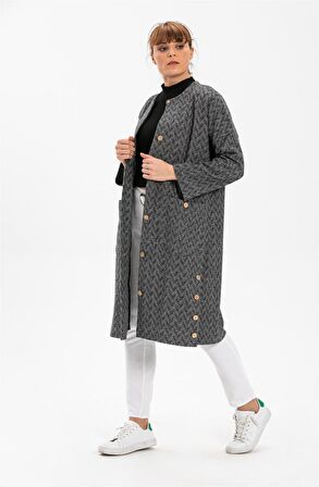 Kore İnterlok Uzun Ceket Gri