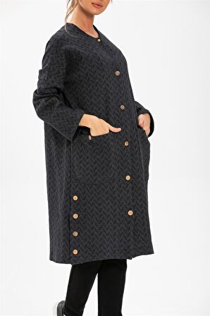 Kore İnterlok Uzun Ceket İndigo