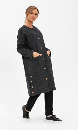 Kore İnterlok Uzun Ceket İndigo