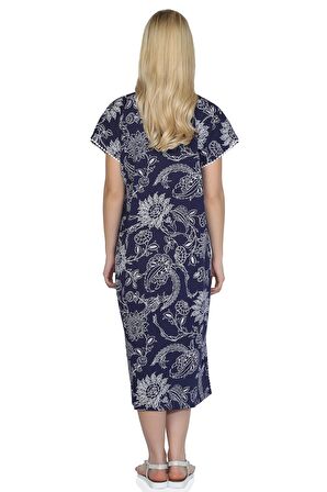 Kısa Kol Şile Bezi Baskılı Midi Boy Elbise Çınar D