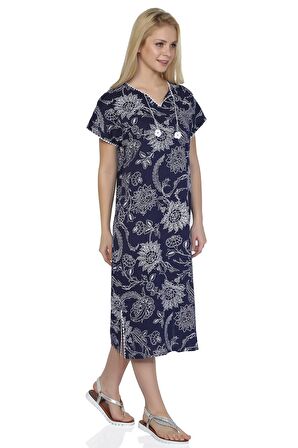 Kısa Kol Şile Bezi Baskılı Midi Boy Elbise Çınar D