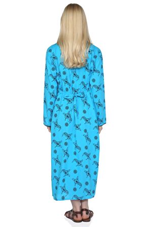 Uzun Kol Şile Bezi Baskılı Uzun Elbise Serpme Dese