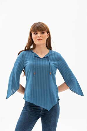 Eliş Şile Bezi Rodos Gofre Bluz İndigo indg