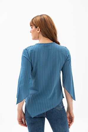 Eliş Şile Bezi Rodos Gofre Bluz İndigo indg